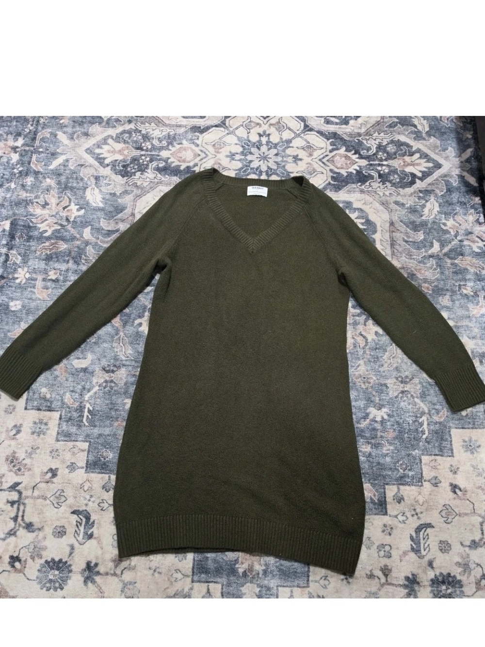 Old Navy Olive Green V-Neck Longline Sweater Dress Sz M